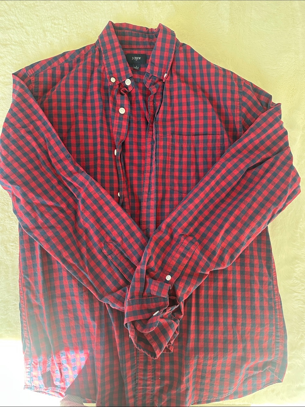 J. Crew Red and Black Gingham Button-Down Shirt